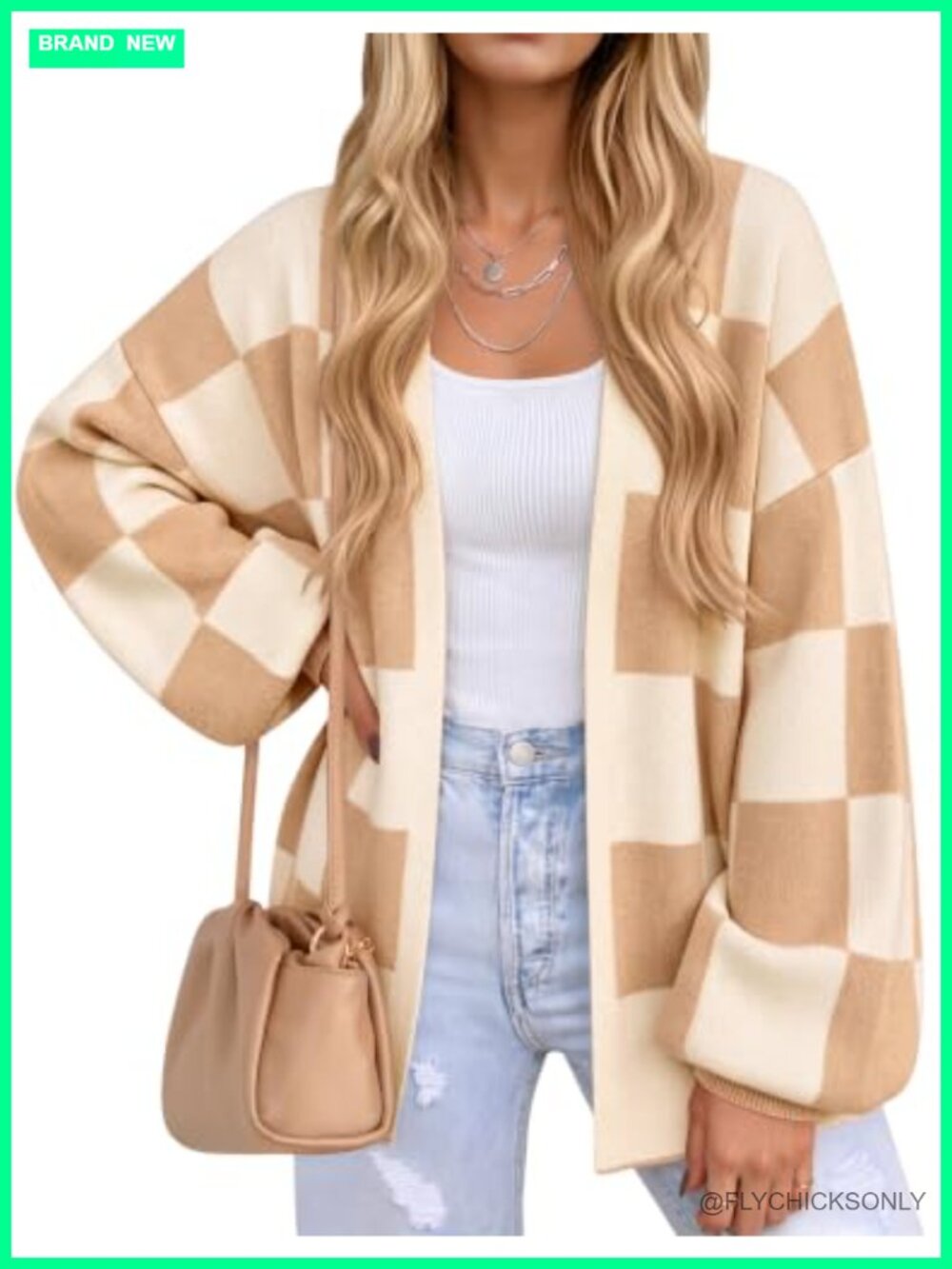 Women's Plaid Open Front Cardigan Sweater Fall Winter Knit